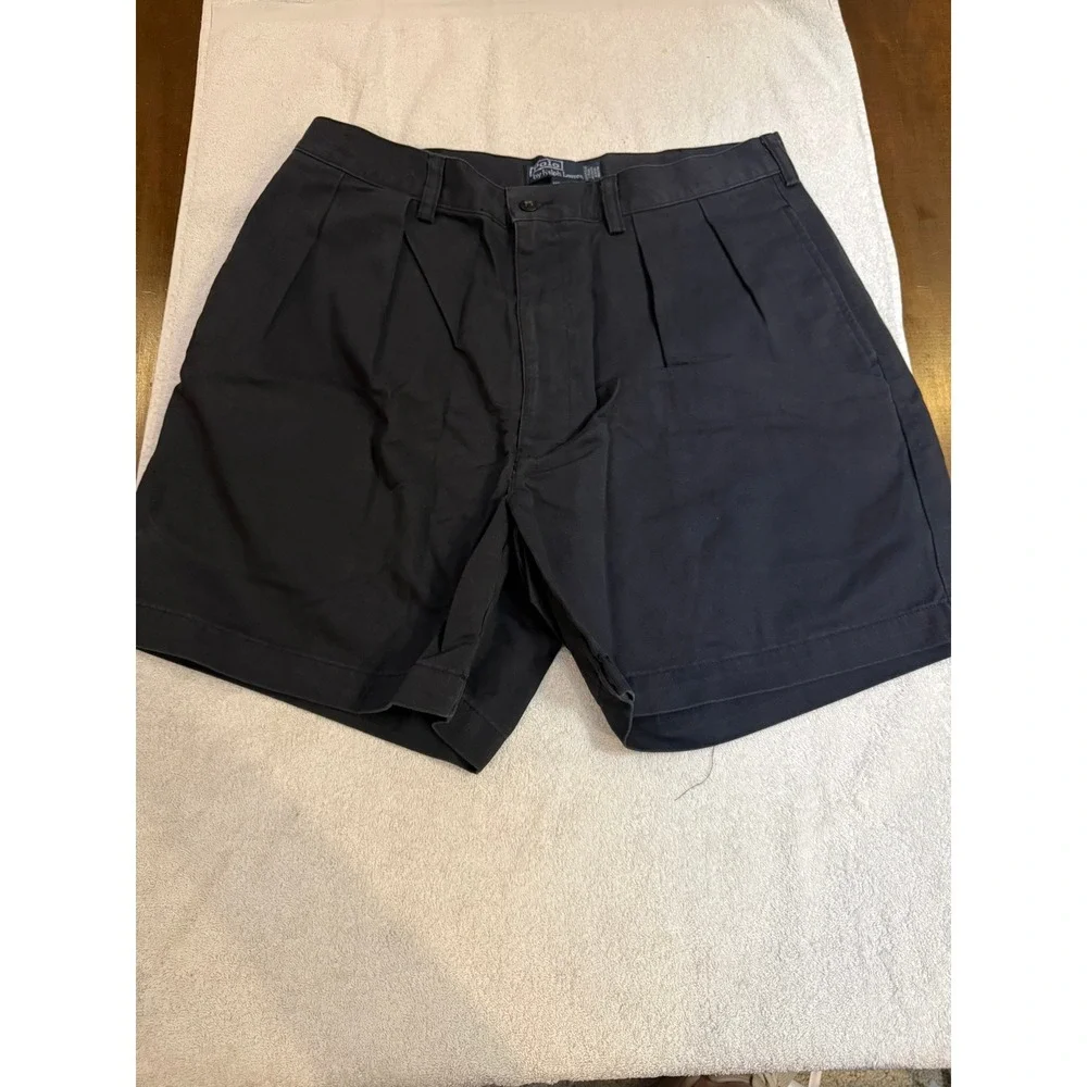 Polo Ralph Lauren Mens Navy Andrew Short Pleated Chino Cotton Shorts Size 34